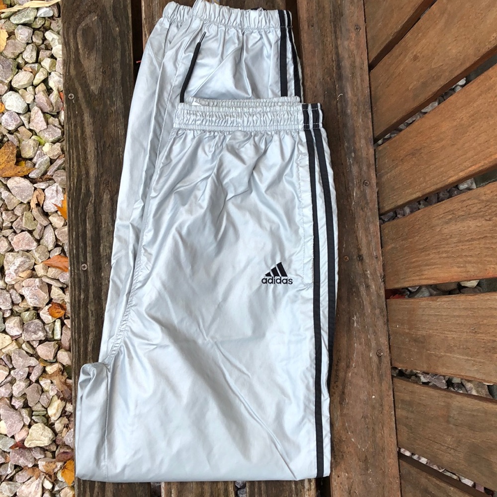 Silver adidas parachute pants